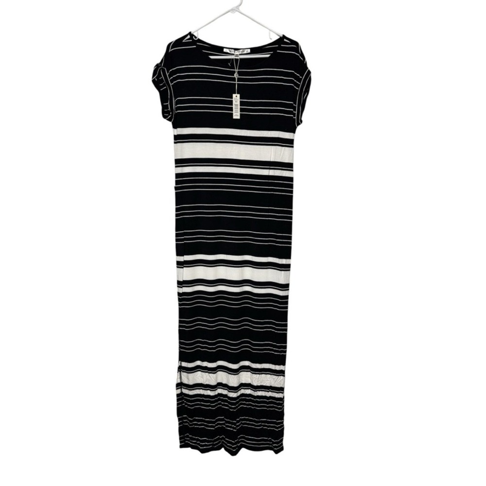 Max Studio NWT Striped Maxi Dress Size XS Black White T-Shirt Stretch Modest